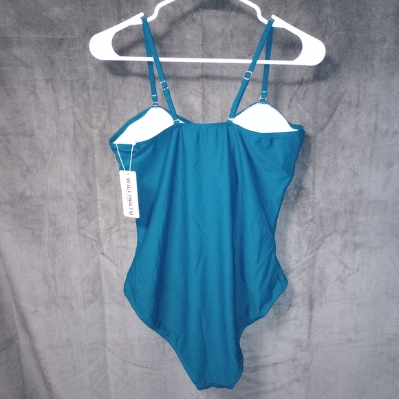 Willingyo Dusty Blue One Piece Ruched Twist Front Swimsuit Size XL NWT - Picture 5 of 5